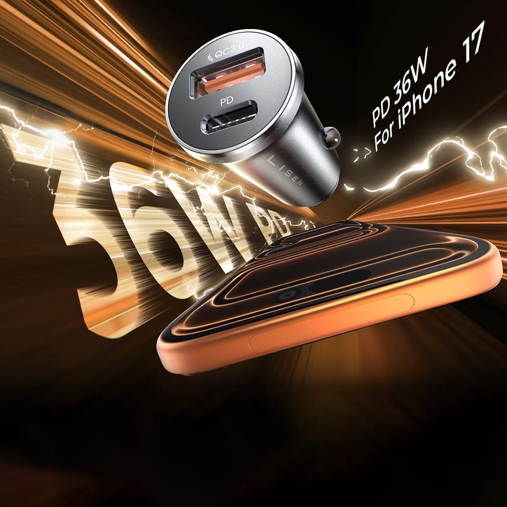 Φορτιστής Αυτοκινήτου Lisen, 36W, 3A, 1 x USB-A - 1 x USB-C, Μαύρο YL0223090002