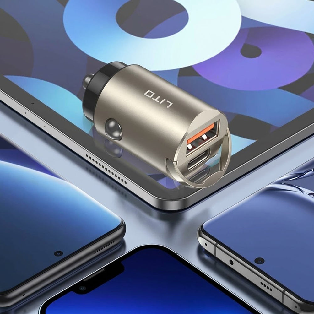 Φορτιστής Αυτοκινήτου Lito IN-C03, 30W, 3A, 1 x USB-A - 1 x USB-C, Μαύρο