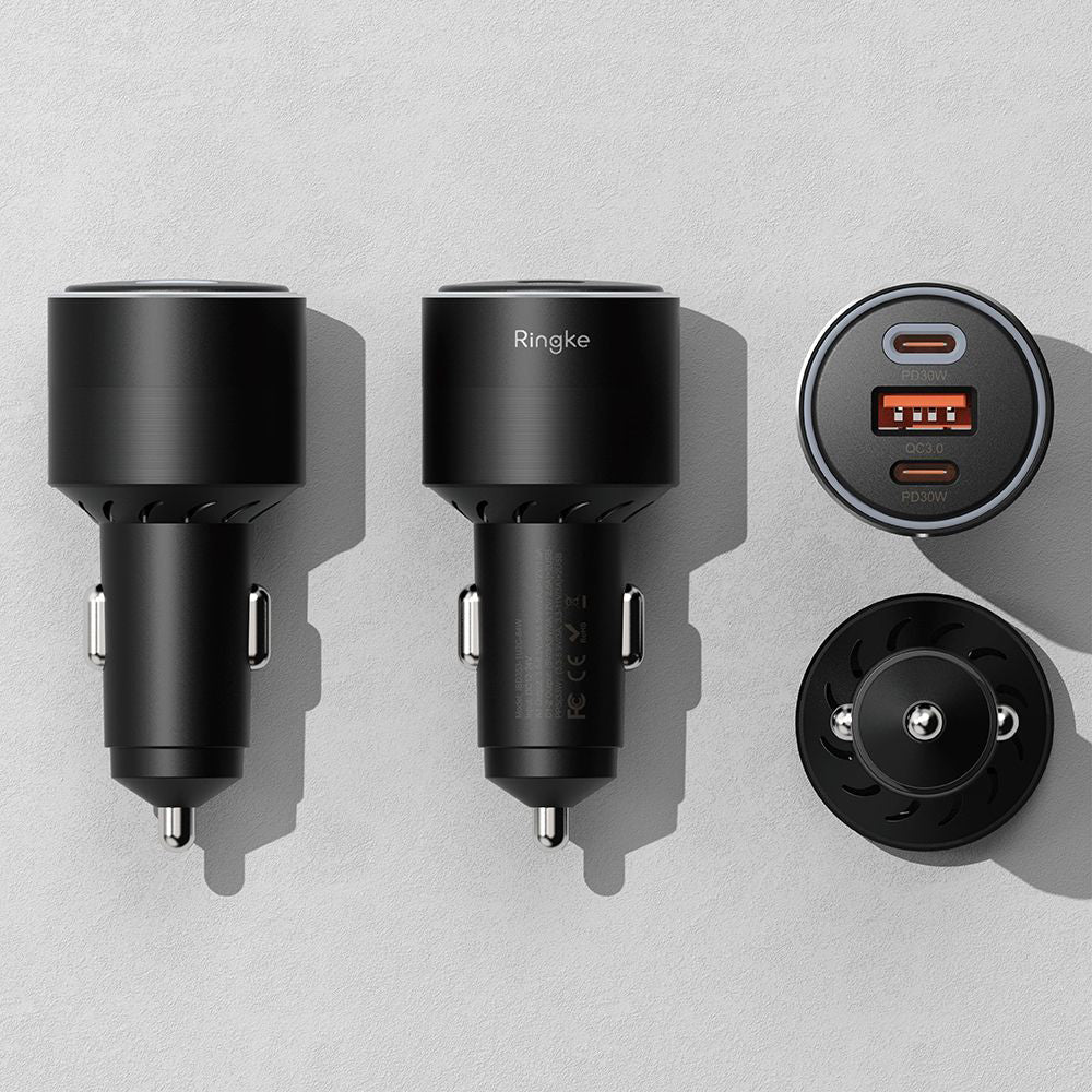 Φορτιστής Αυτοκινήτου Ringke, 30W, 3A, 1 x USB-A - 2 x USB-C, Μαύρο