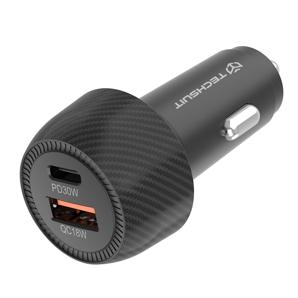 Φορτιστής Αυτοκινήτου Techsuit C7 CarbonVolt, 48W, 3A, 1 x USB-A - 1 x USB-C, Μαύρο