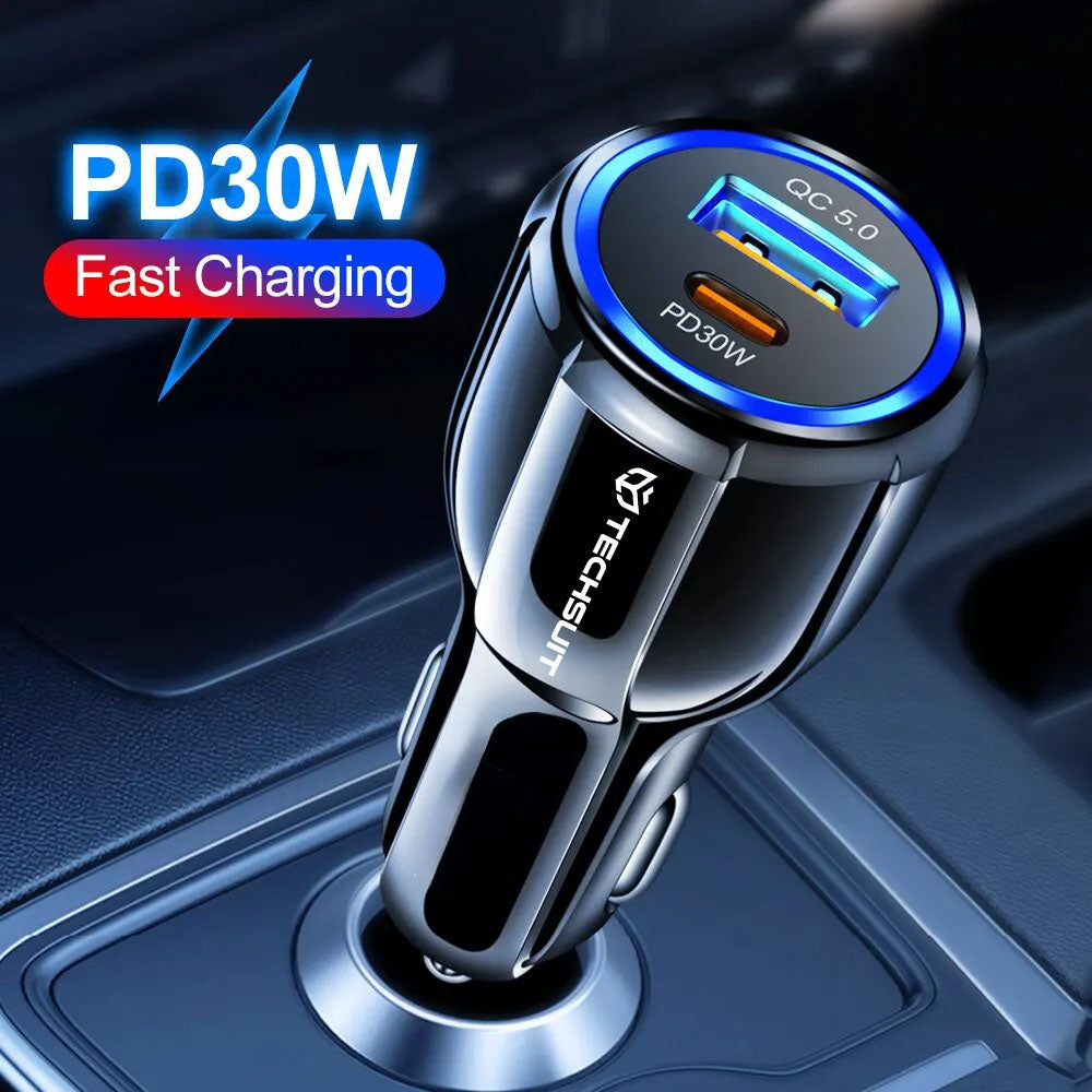 Φορτιστής Αυτοκινήτου Techsuit TE-022 Premium, 60W, 3A, 1 x USB-A - 1 x USB-C, Μαύρο