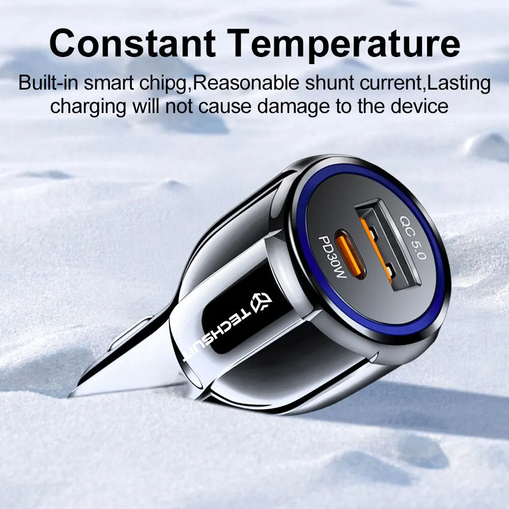 Φορτιστής Αυτοκινήτου Techsuit TE-022 Premium, 60W, 3A, 1 x USB-A - 1 x USB-C, Μαύρο