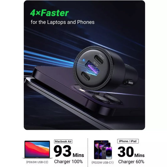 Φορτιστής αυτοκινήτου UGREEN CD239, 69W, 3.25A, 1 x USB-A - 2 x USB-C, Μαύρο