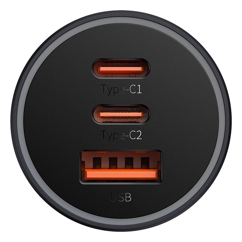 Car Charger Baseus Golden Contactor Pro, 65W, 3A, 1 x USB-A - 2 x USB-C, Grey CGJP010013