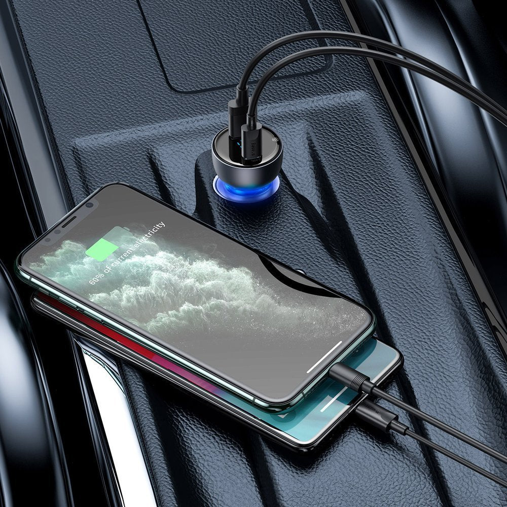 Baseus Car Charger, 65W, 5A, 1 x USB-A - 1 x USB-C, Gray CCKX-C0A