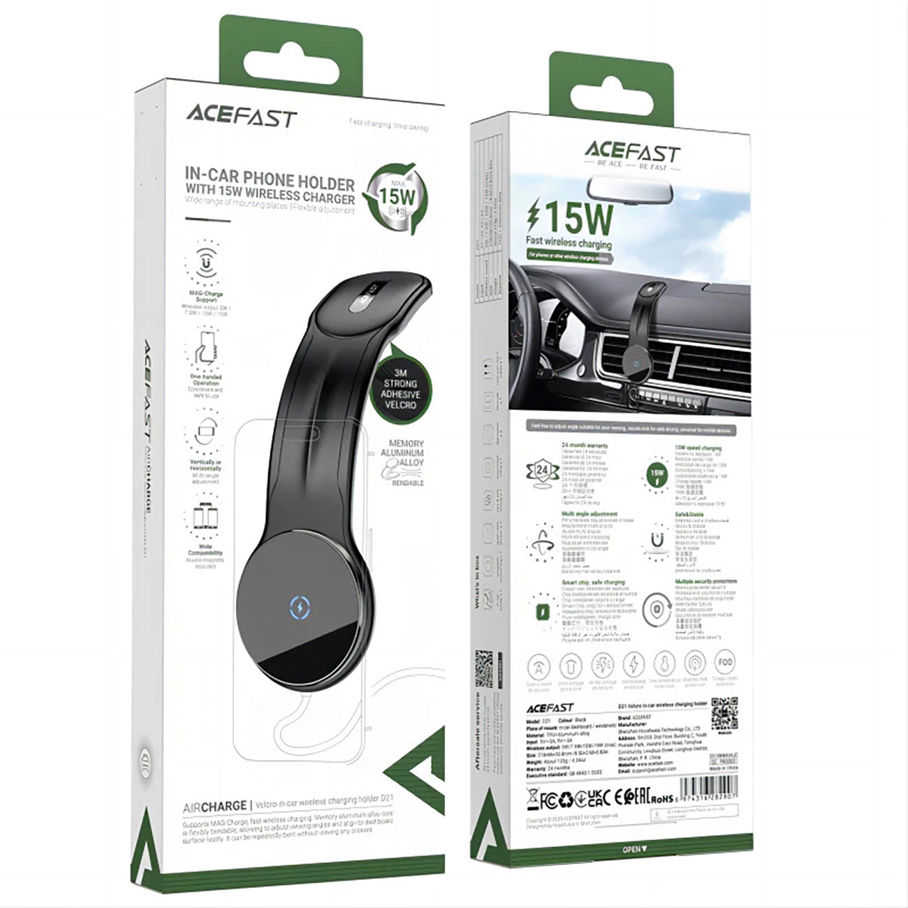 Ασύρματος Φορτιστής Αυτοκινήτου Acefast D21, 15W, 1.67A, Μαύρο