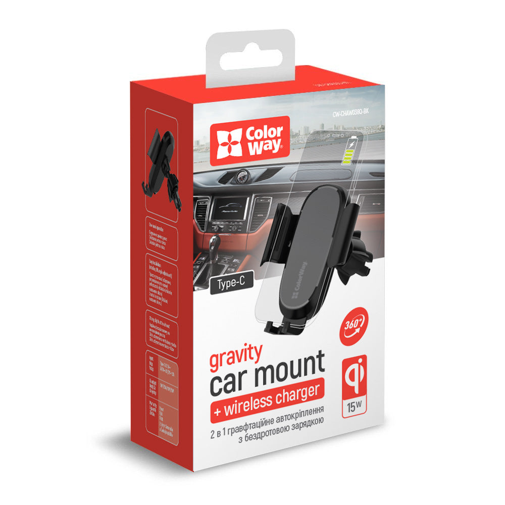 Ασύρματος Φορτιστής Αυτοκινήτου ColorWay CW-CHAW038Q, 15W, 1.67A, Μαύρο
