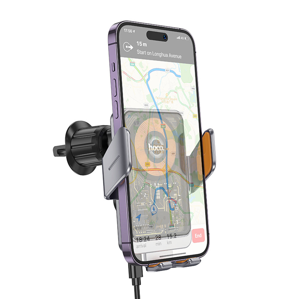 HOCO HW7 Wireless Car Charger, 15W, 1.67A, Black