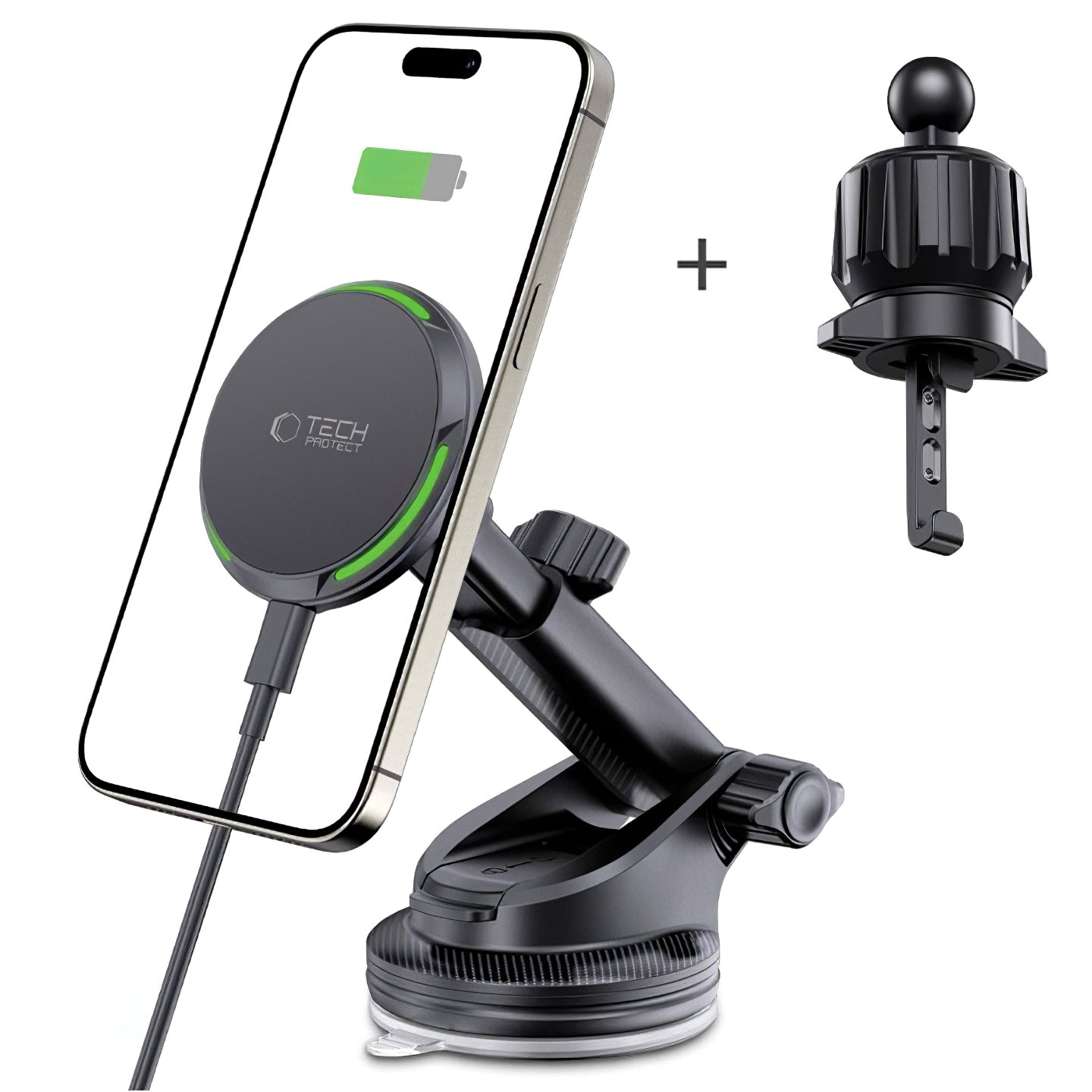 Ασύρματος φορτιστής αυτοκινήτου Tech-Protect MM15W-V7 QI2, 15W, 1.67A, Μαύρο