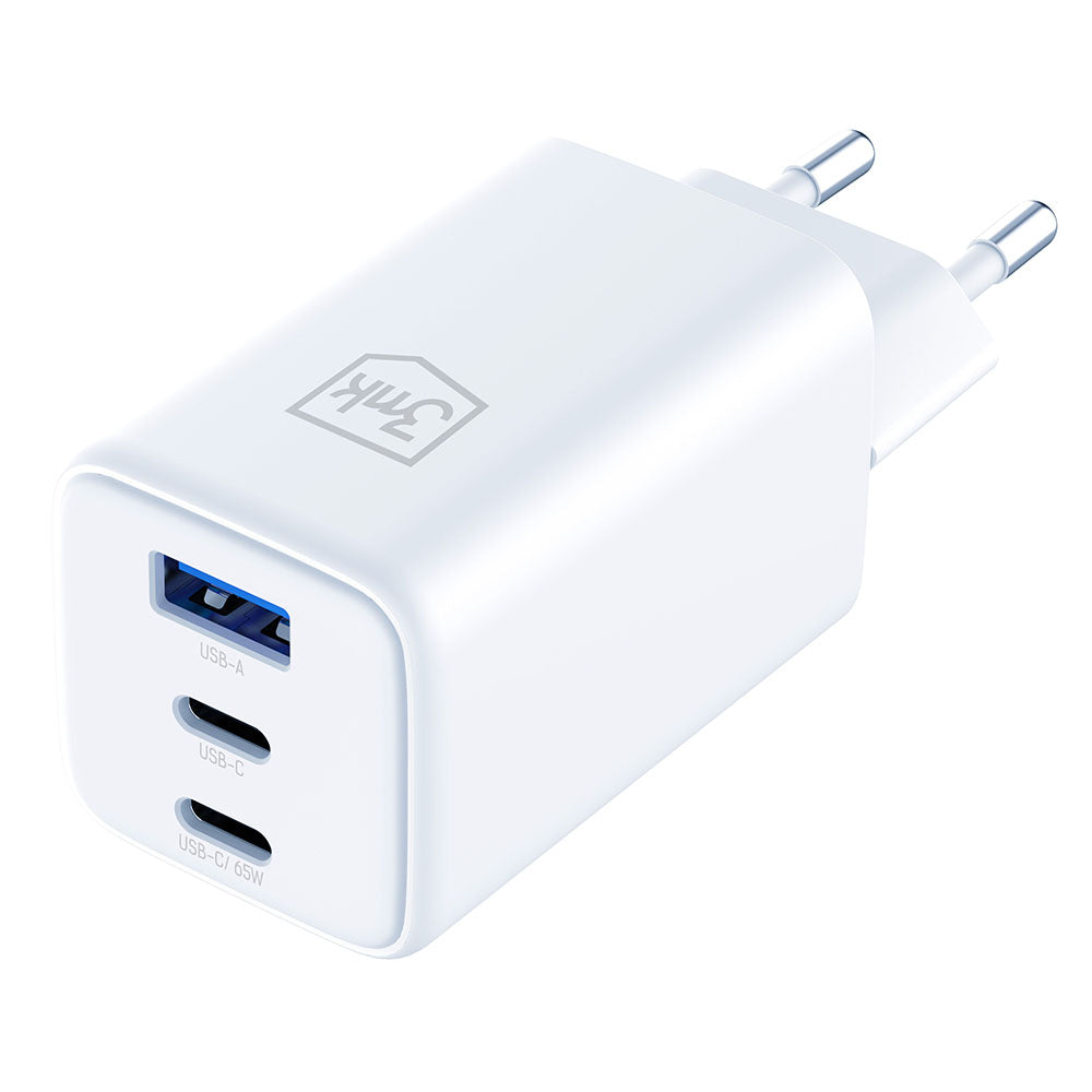 Φορτιστής Δικτύου 3MK Hyper, 65W, 3.25A, 1 x USB-A - 2 x USB-C, Λευκό