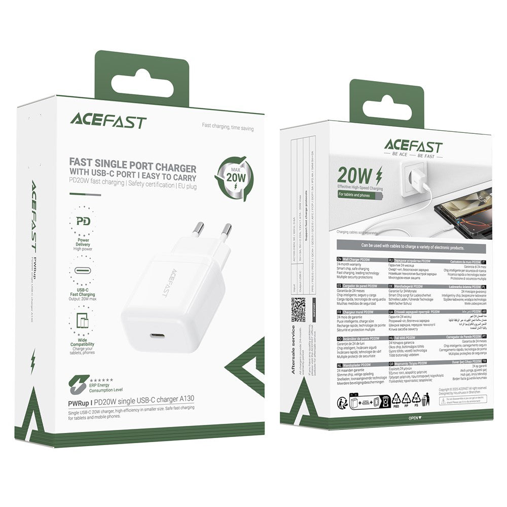 Φορτιστής Δικτύου Acefast A130, 20W, 3A, 1 x USB-C, Λευκό