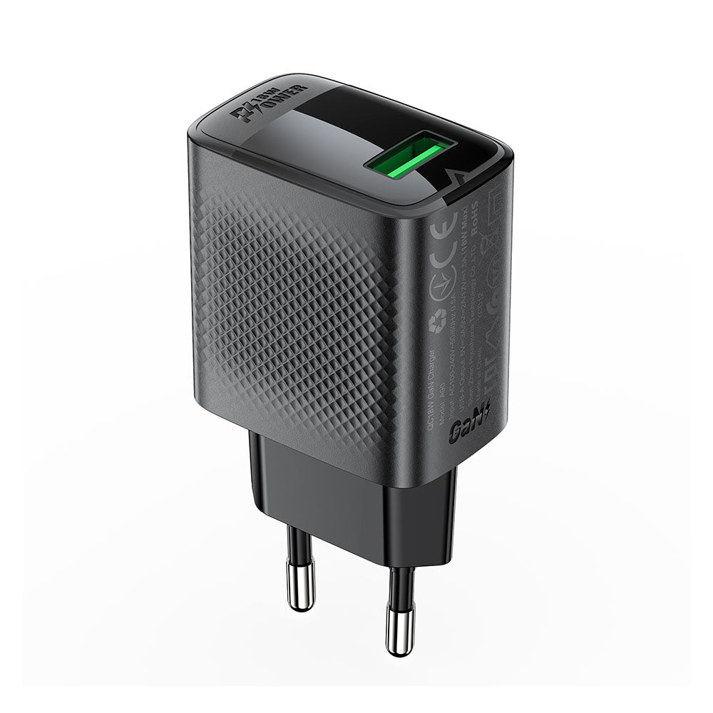 Φορτιστής Δικτύου Acefast A90, 18W, 3A, 1 x USB-A, Μαύρο