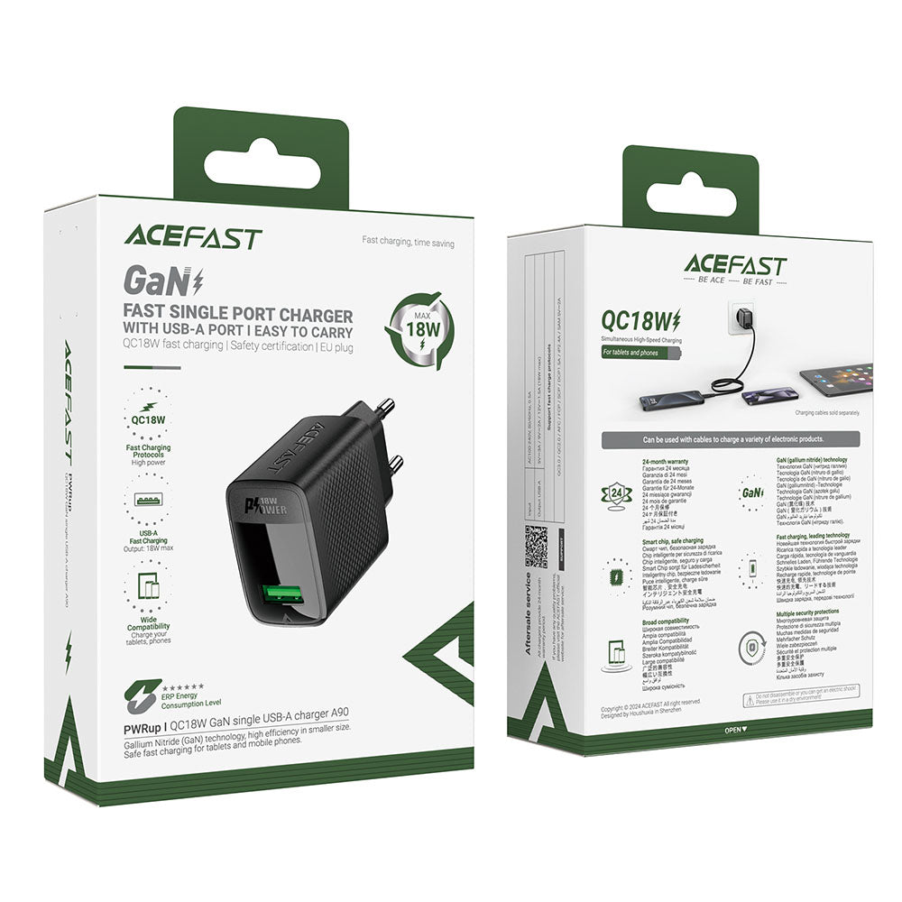 Φορτιστής Δικτύου Acefast A90, 18W, 3A, 1 x USB-A, Μαύρο