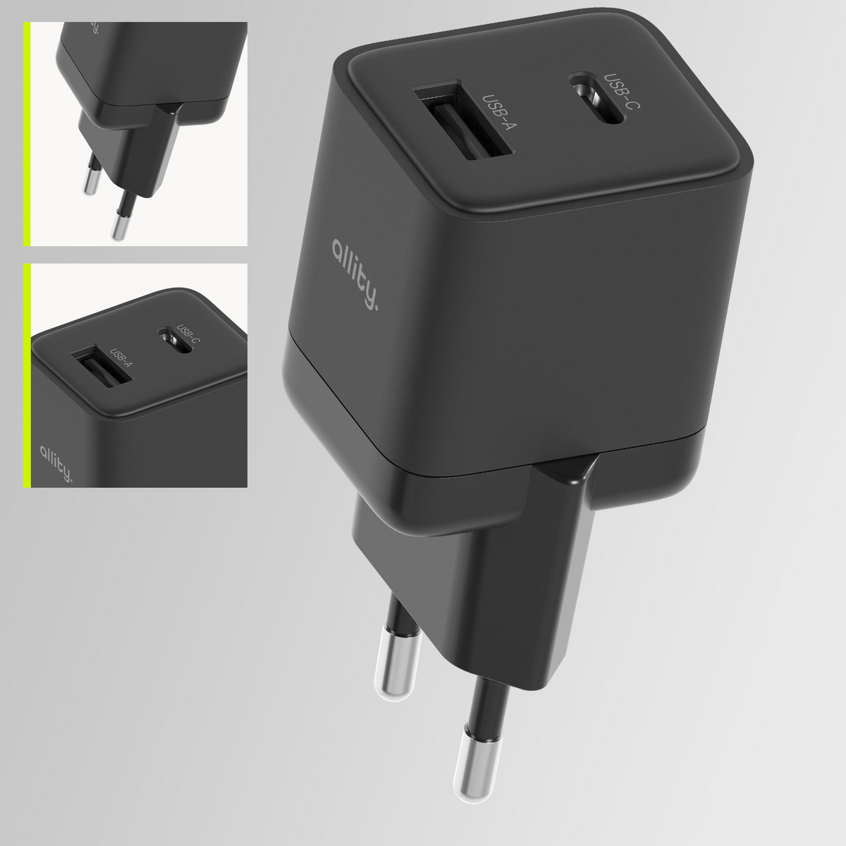 Φορτιστής Δικτύου Allity. ATC-01-30WAC Mini, 30W, 3A, 1 x USB-A - 1 x USB-C, Μαύρο
