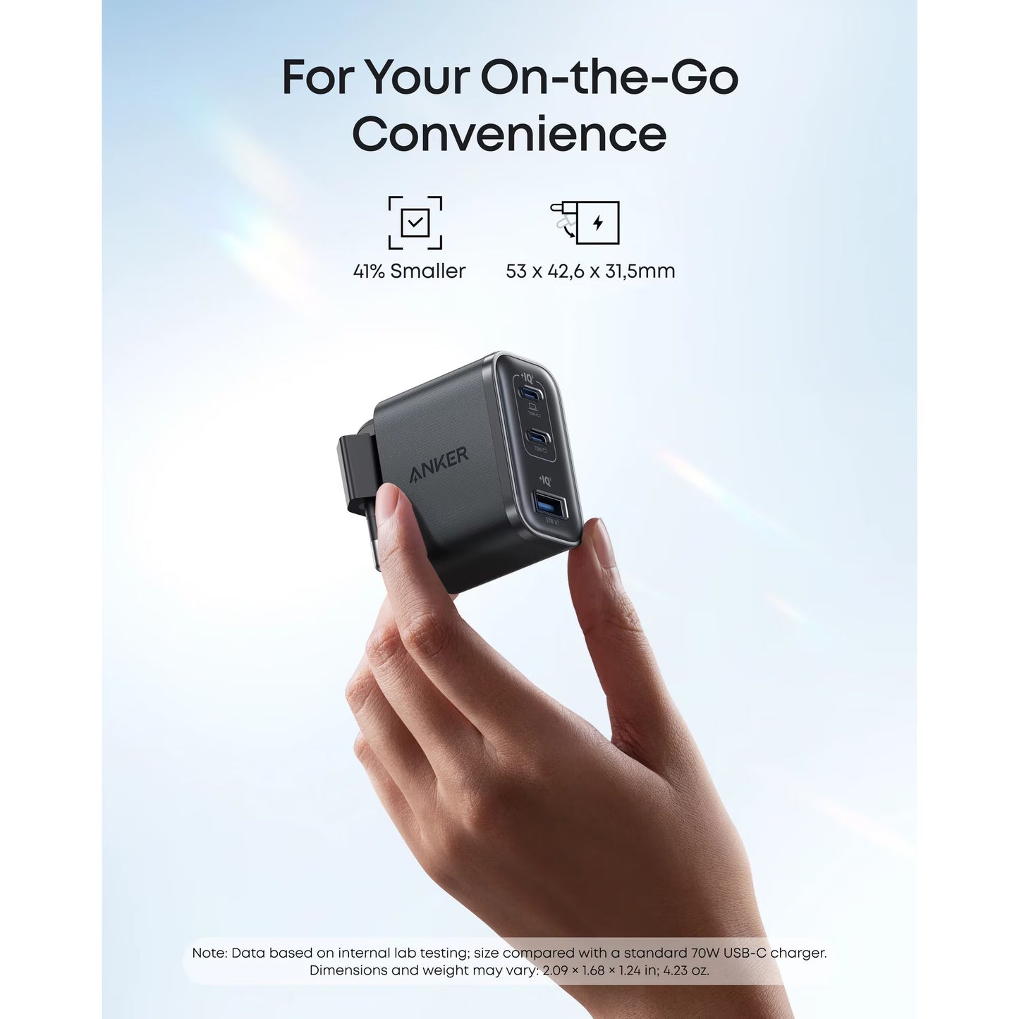 Φορτιστής Δικτύου Anker Nano, 70W, 3.5A, 1 x USB-A - 2 x USB-C, Μαύρος A121AL11