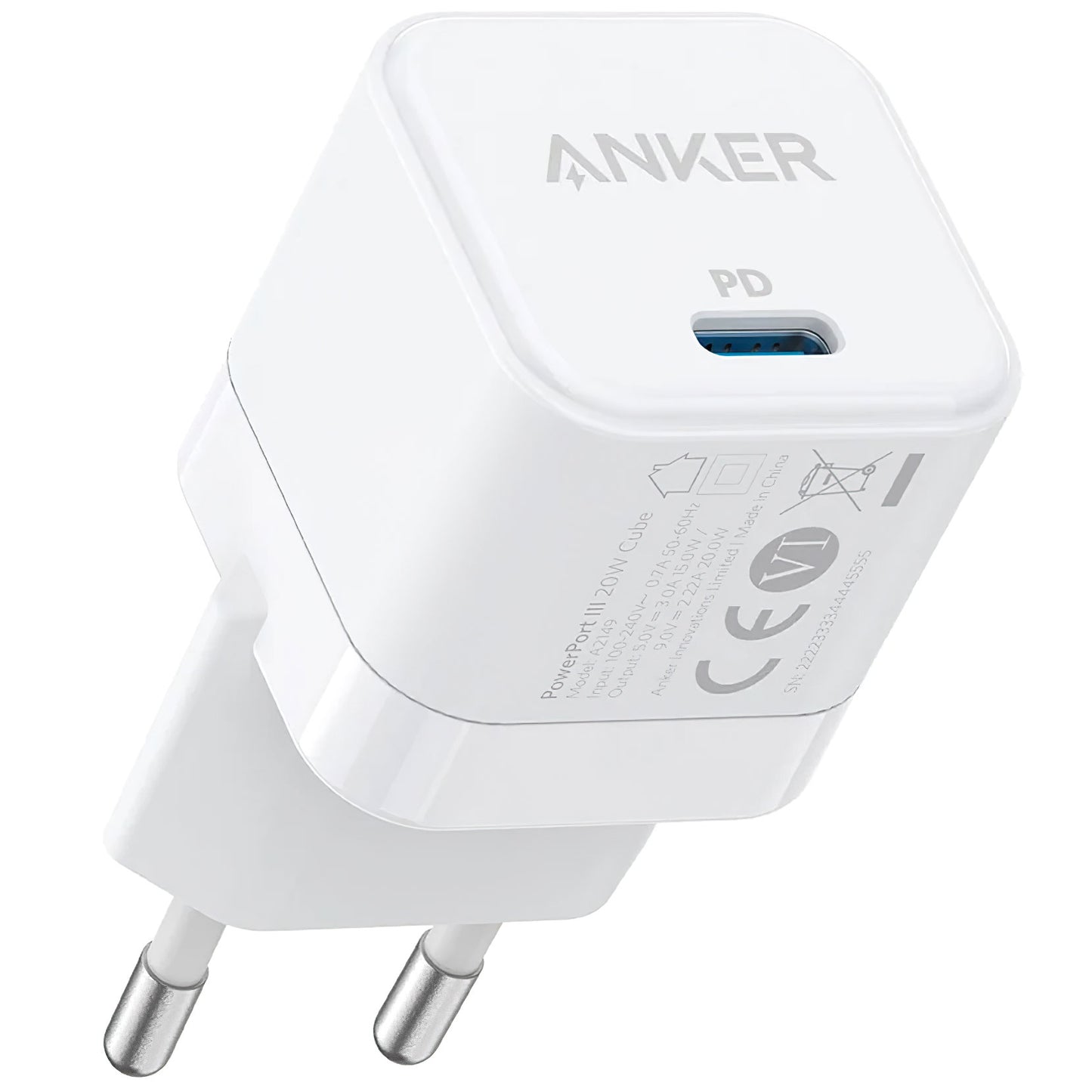 Φορτιστής δικτύου Anker PowerPort III Cube, 20W, 3A, 1 x USB-C, λευκό A2149G21