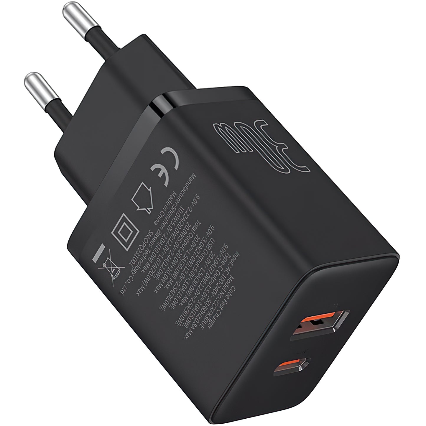 Network Charger Baseus Cube, 30W, 2.4A, 1 x USB-A - 1 x USB-C, Black P10111404113113-00