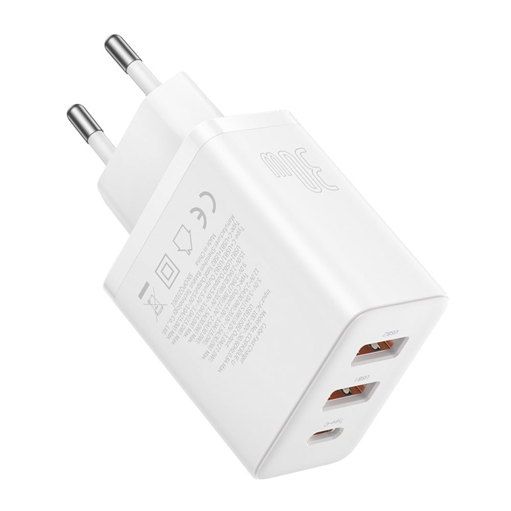 Φορτιστής Δικτύου Baseus Cube, 30W, 3A, 2 x USB-A - 1 x USB-C, Λευκό P10111402213-00