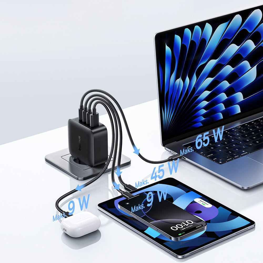 Φορτιστής Δικτύου Baseus EnerFill FH11, 140W, 5A, 1 x USB-A - 3 x USB-C, Μαύρος E0121J00