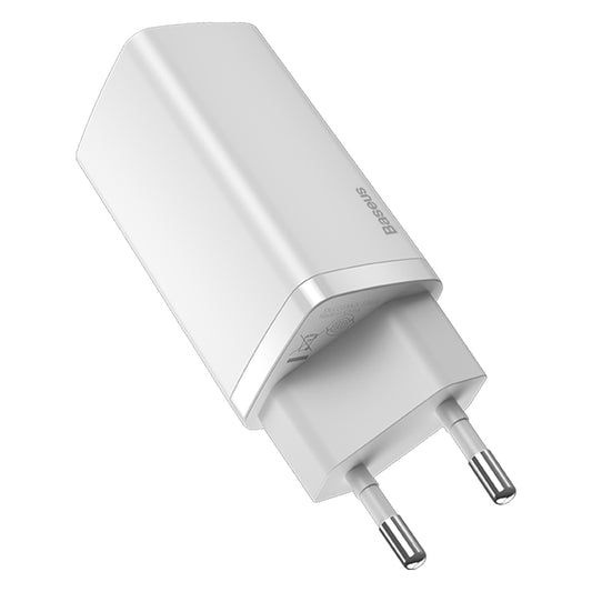 Φορτιστής δικτύου Baseus GaN2 Lite, 65W, 3A, 1 x USB-A - 1 x USB-C, Λευκό CCGAN2L-B02