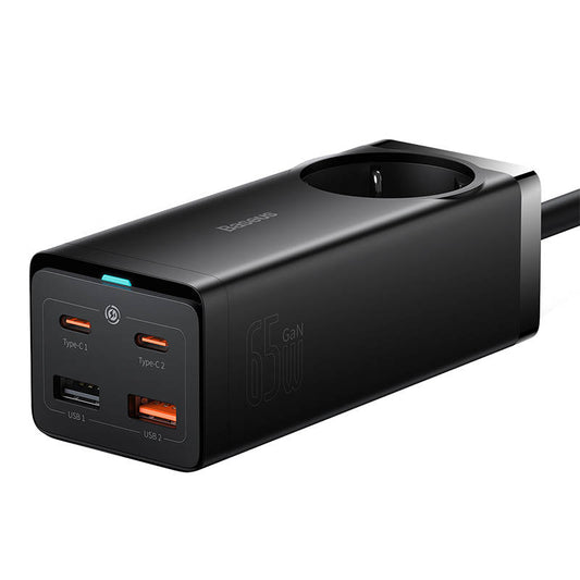 Φορτιστής δικτύου Baseus GaN3 Pro PowerStrip, 65W, 3A, 2 x USB-A - 2 x USB-C - 1 x Schuko, Μαύρο PSZM000901 PSZM000901