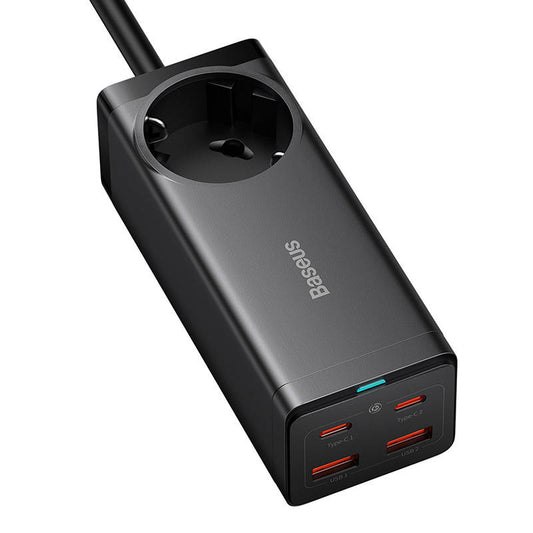 Φορτιστής δικτύου Baseus GaN3 Pro PowerStrip, 100W, 5A,2 x USB-A - 2 x USB-C - 1 x Schuko, Μαύρο PSZM000401 PSZM000401