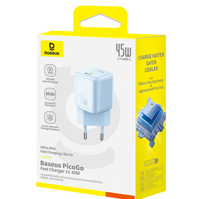 Φορτιστής Δικτύου Baseus PicoGo, 45W, 3A, 1 x USB-C, Μπλε P10176800313-00
