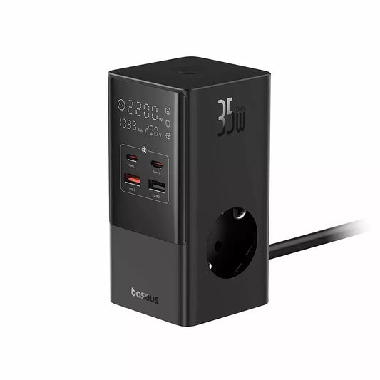 Φορτιστής δικτύου Baseus PowerCombo, 35W, 5A, 2 x USB-A - 2 x USB-C - 3 x Schuko, Μαύρο E00023606113-00