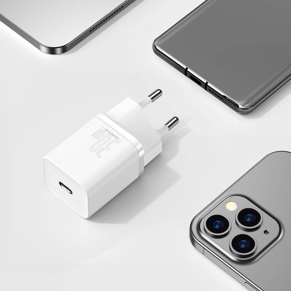 Φορτιστής δικτύου Baseus Super Si 1C, 30W, 3A, 1 x USB-C, λευκό CCSUP-J02