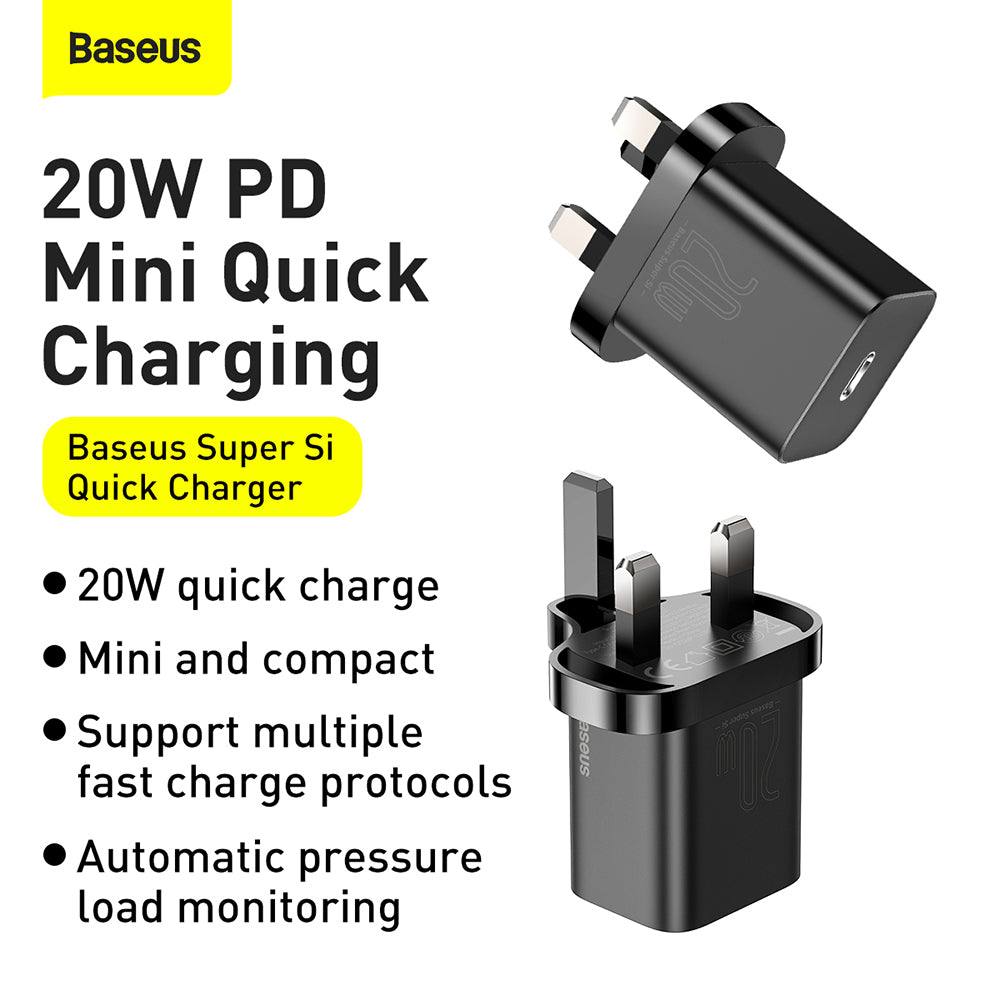 Φορτιστής Δικτύου Baseus Super Si UK, 20W, 3A, 1 x USB-C, Μαύρος CCSUP-K01