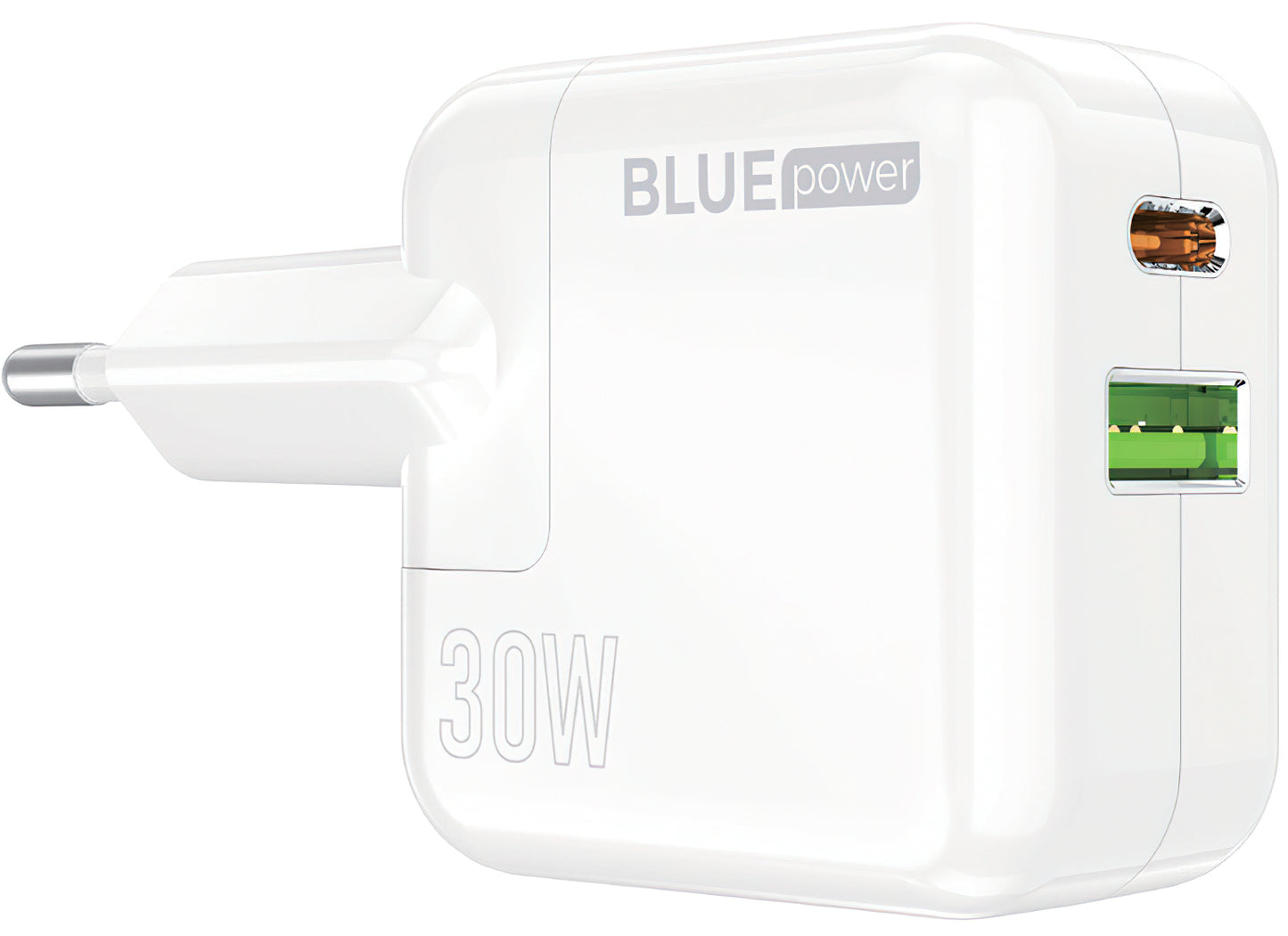 Φορτιστής δικτύου BLUE Power BC111A, 30W, 3A, 1 x USB-A - 1 x USB-C, Λευκό