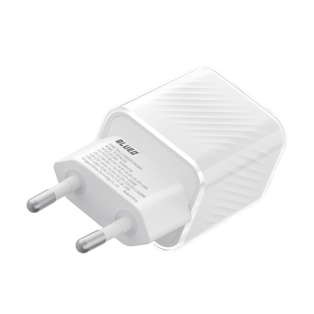 Φορτιστής Δικτύου Blueo, 35W, 3A, 1 x USB-A - 1 x USB-C, Λευκό