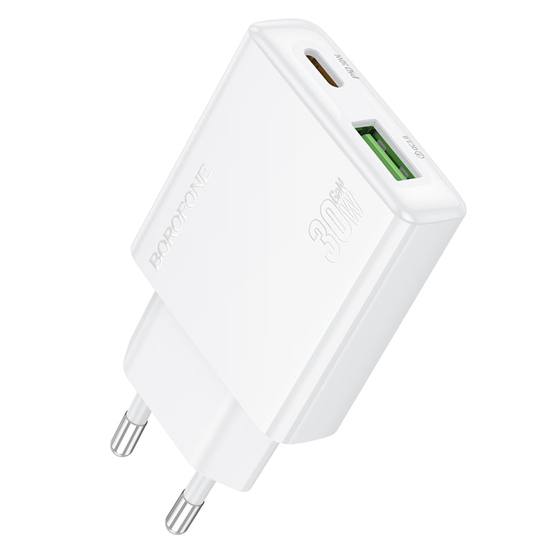 Φορτιστής δικτύου Borofone BN25 Wish, 30W, 3A, 1 x USB-A - 1 x USB-C, Λευκό
