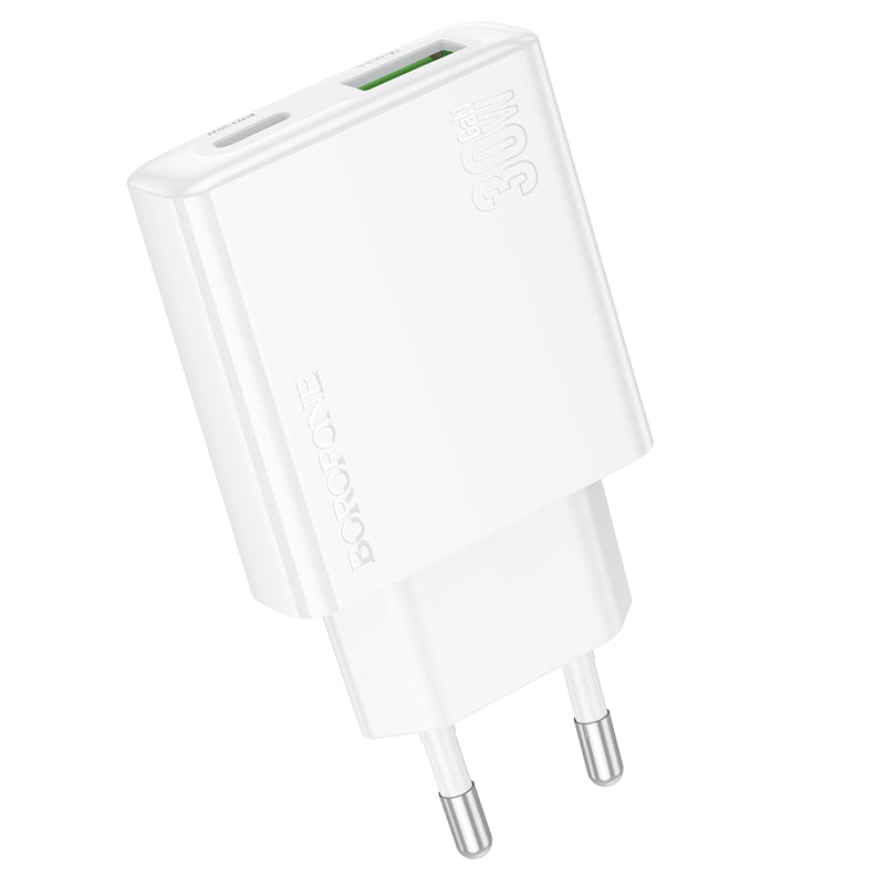 Φορτιστής δικτύου Borofone BN25 Wish, 30W, 3A, 1 x USB-A - 1 x USB-C, Λευκό