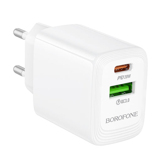 Φορτιστής Δικτύου Borofone BN27 Fuente, 20W, 3A, 1 x USB-A - 1 x USB-C, Λευκό