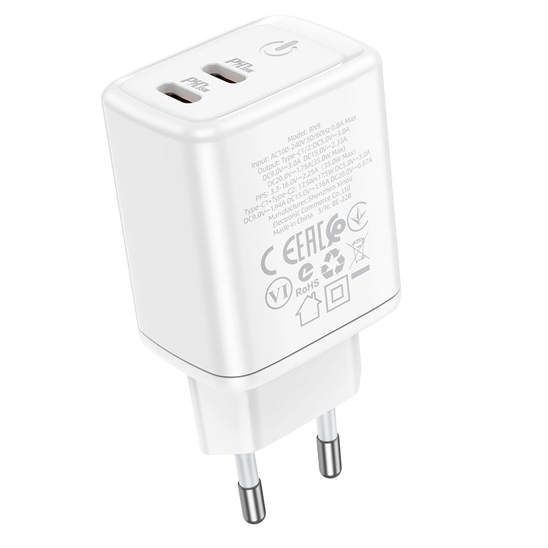 Φορτιστής δικτύου Borofone BN9, 35W, 3A, 2 x USB-C, Λευκό