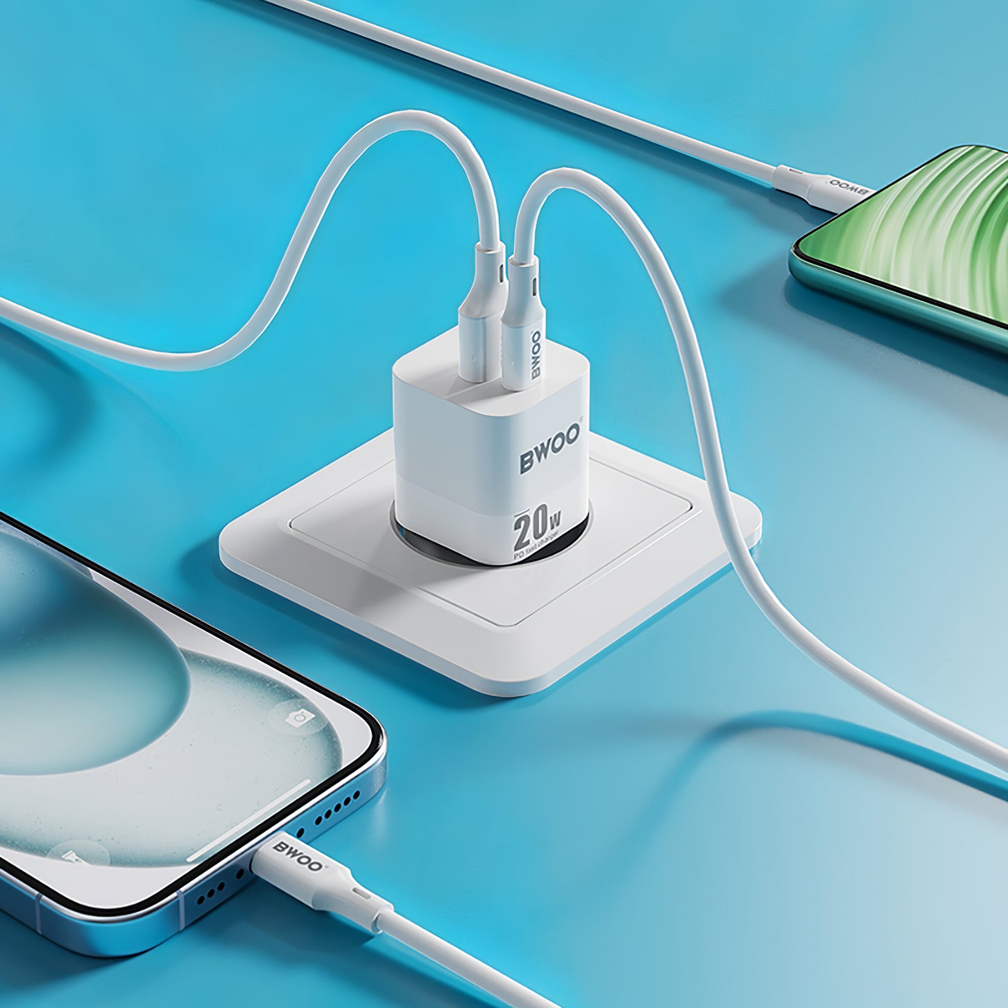 Φορτιστής δικτύου BWOO BO-CDA156, 20W, 3A, 1 x USB-A - 1 x USB-C, Λευκό