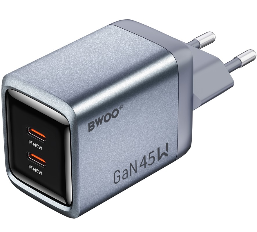 BWOO BO-CDA239 Network Charger, 45W, 3A, 2 x USB-C, Gray