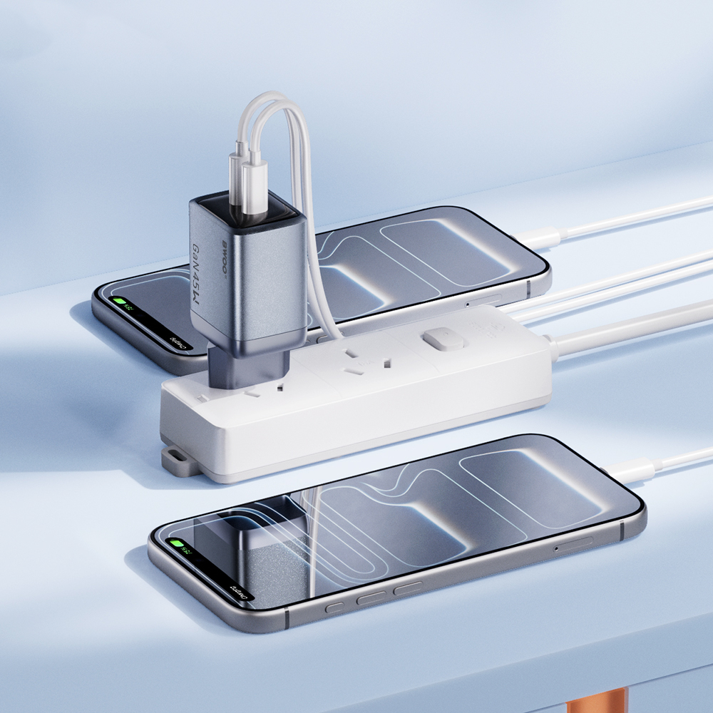 BWOO BO-CDA239 Network Charger, 45W, 3A, 2 x USB-C, Gray