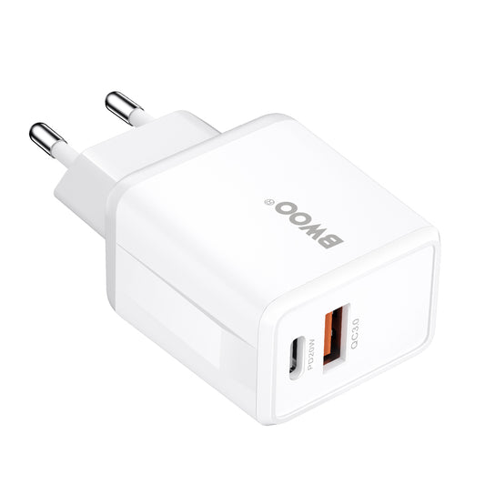 Φορτιστής Δικτύου BWOO CDA182, 38W, 3A, 1 x USB-A - 1 x USB-C, Λευκό