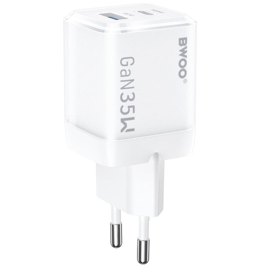 Φορτιστής Δικτύου BWOO CDA222, 35W, 3A, 1 x USB-A - 1 x USB-C, Λευκό