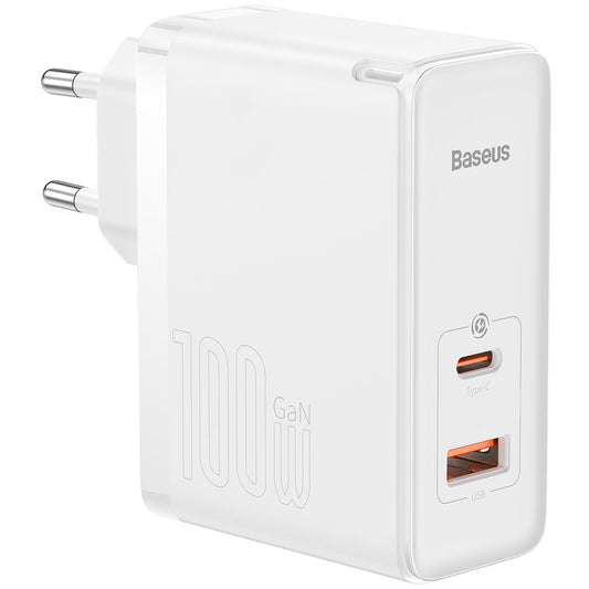 Φορτιστής Δικτύου με Καλώδιο USB-C Baseus GaN5 Pro, 100W, 3A, 1 x USB-A - 1 x USB-C, Λευκό CCGP090202