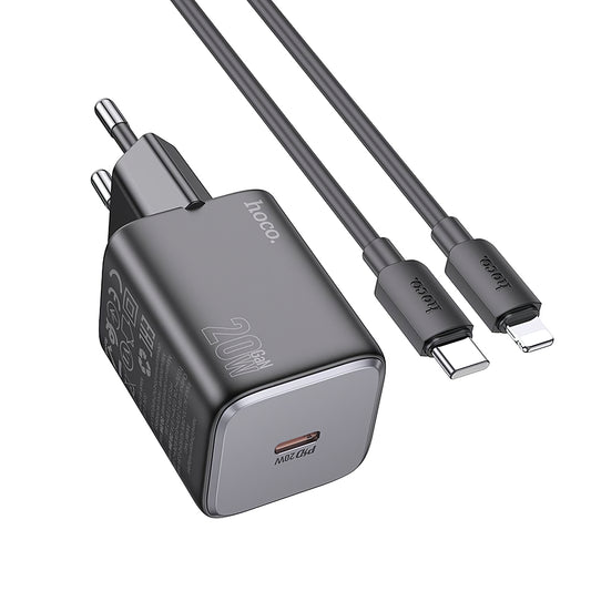 Φορτιστής δικτύου με καλώδιο Lightning HOCO N40, 20W, 3A, 1 x USB-C, Μαύρο