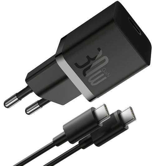 Baseus GaN5S Φορτιστής δικτύου με καλώδιο USB-C GaN5S, 30W, 3A, 1 x USB-C, Μαύρο P1011090902113113-00