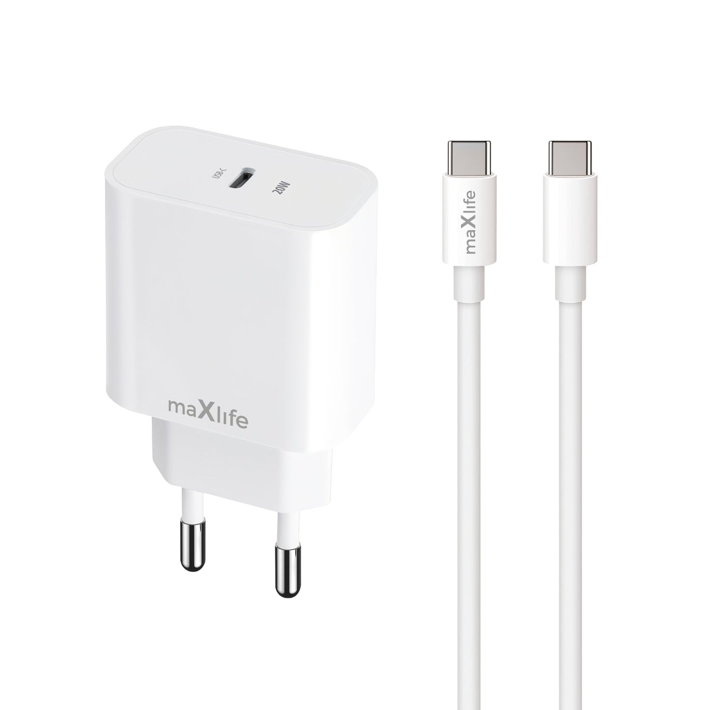 Φορτιστής Δικτύου με Καλώδιο USB-C MaXlife MXTC-06-20C, 20W, 3A, 1 x USB-C, Λευκό