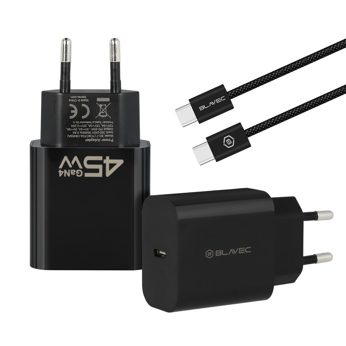 Φορτιστής Δικτύου με Καλώδιο USB-C Blavec BC-7, 45W, 3A, 1 x USB-C, Μαύρο