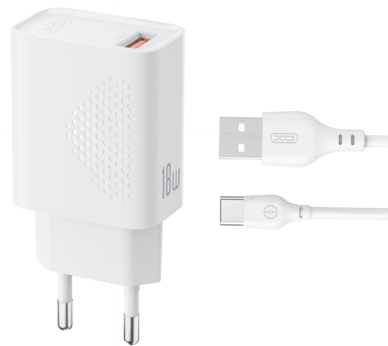 Φορτιστής Δικτύου με Καλώδιο USB-C XO Design L159, 18W, 3A, 1 x USB-A, Λευκό