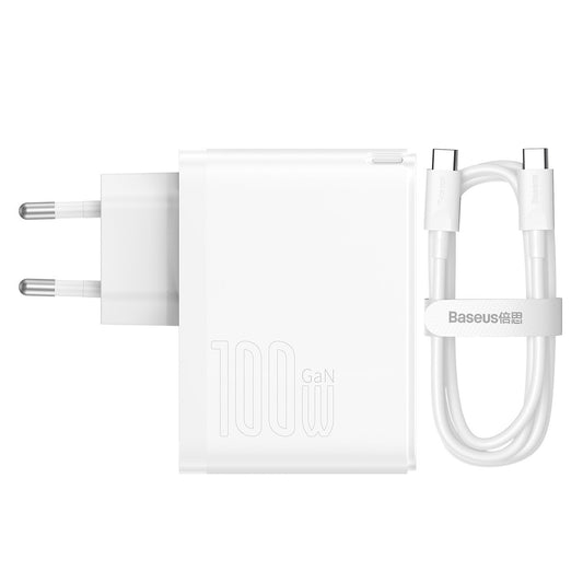 Φορτιστής Δικτύου με Καλώδιο USB-C Baseus GaN5 Pro, 100W, 3A, 1 x USB-A - 1 x USB-C, Λευκό CCGP090202
