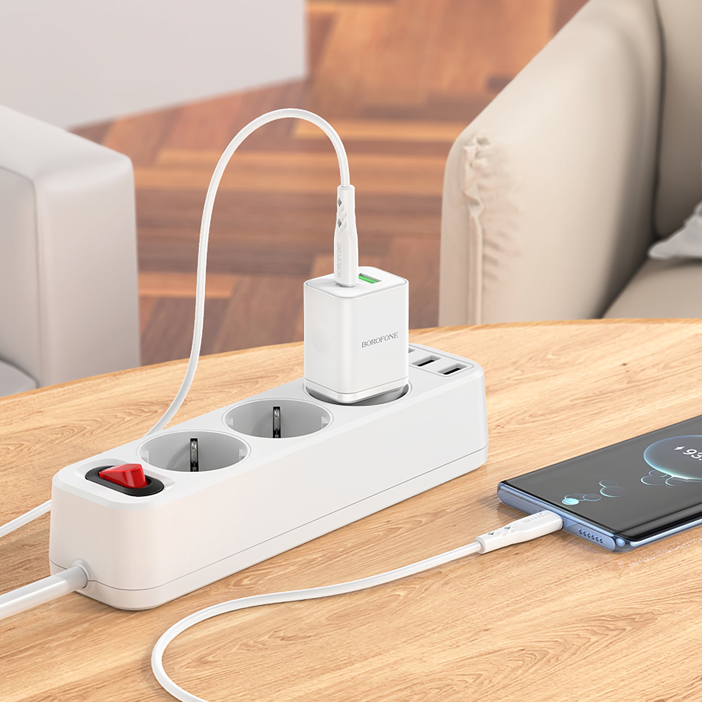 Φορτιστής δικτύου με καλώδιο USB-C Borofone BN7, 20W, 3A, 1 x USB-A - 1 x USB-C, Λευκό