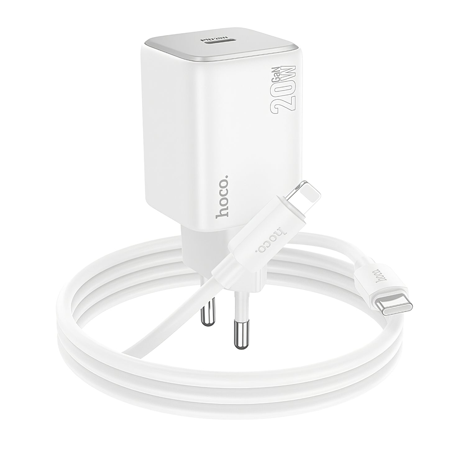 Network Charger with Lightning Cable HOCO N40, 20W, 3A, 1 x USB-C, White